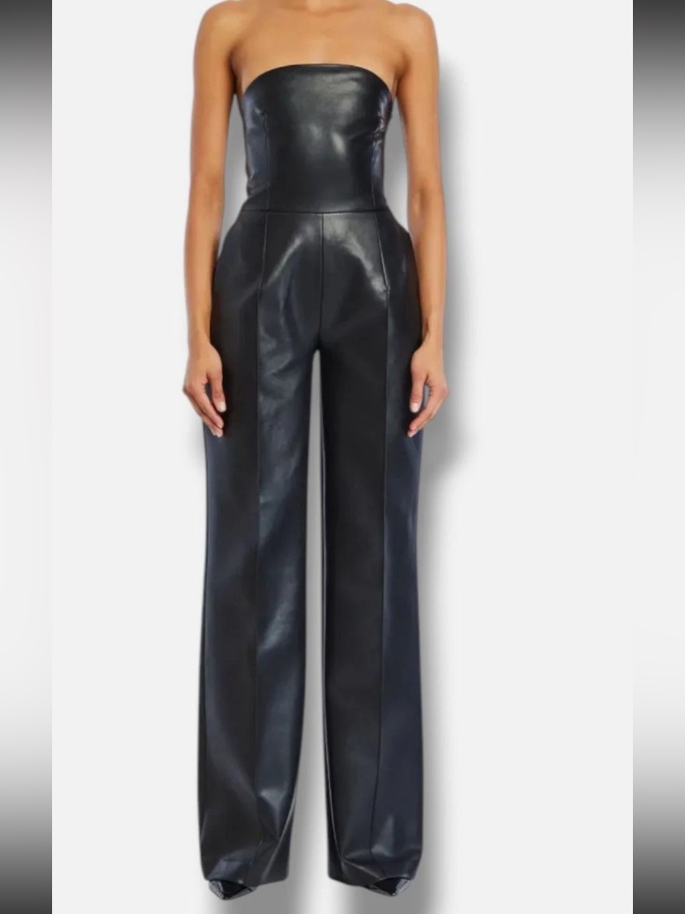 SER.O.YA Black Faux Leather Wide-Leg Jumpsuit